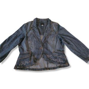 Riders Copper Collection Blue Open Denim Jacket Size XL Embroidered